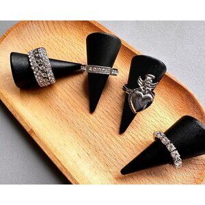 Silver tone adjustable rings set of 4 with rhinestones size 8 & 10,5 w/ case